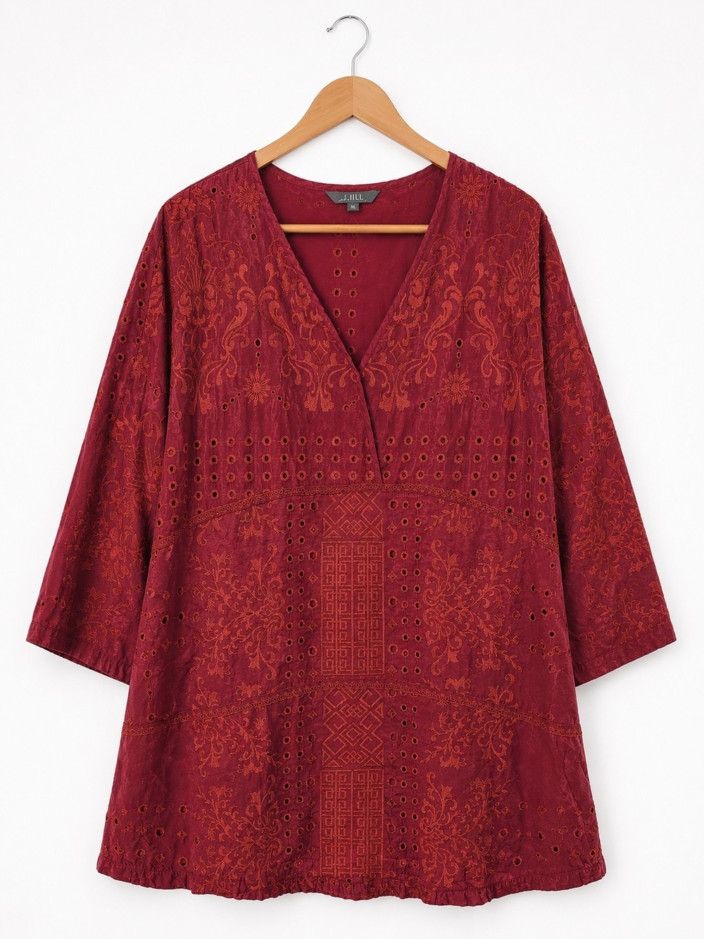 John Mark Embroidered V-Neck Tunic - Burgundy Red - Picture 3 of 7